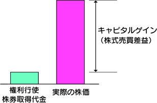 ストックオプション図解2,グラフ,キャピタルゲイン,株式売買差益,権利行使,実際の株価-株式取得代金